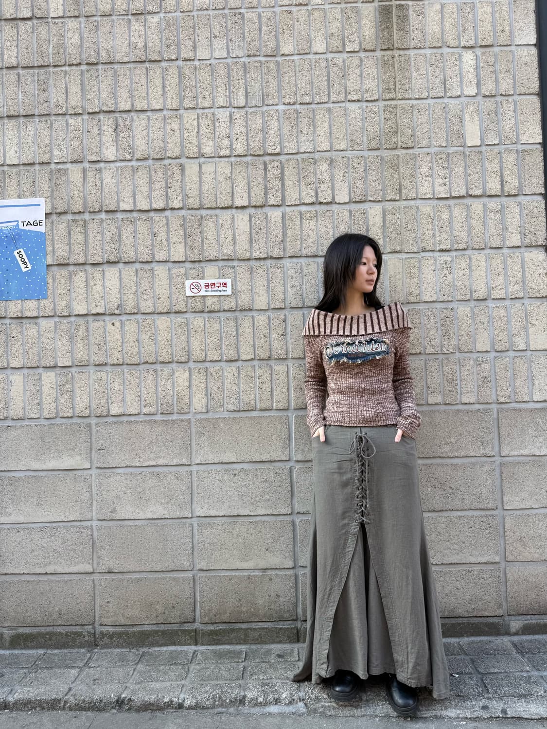 아일렛 디테일 플레어 롱 스커트 상품이미지7