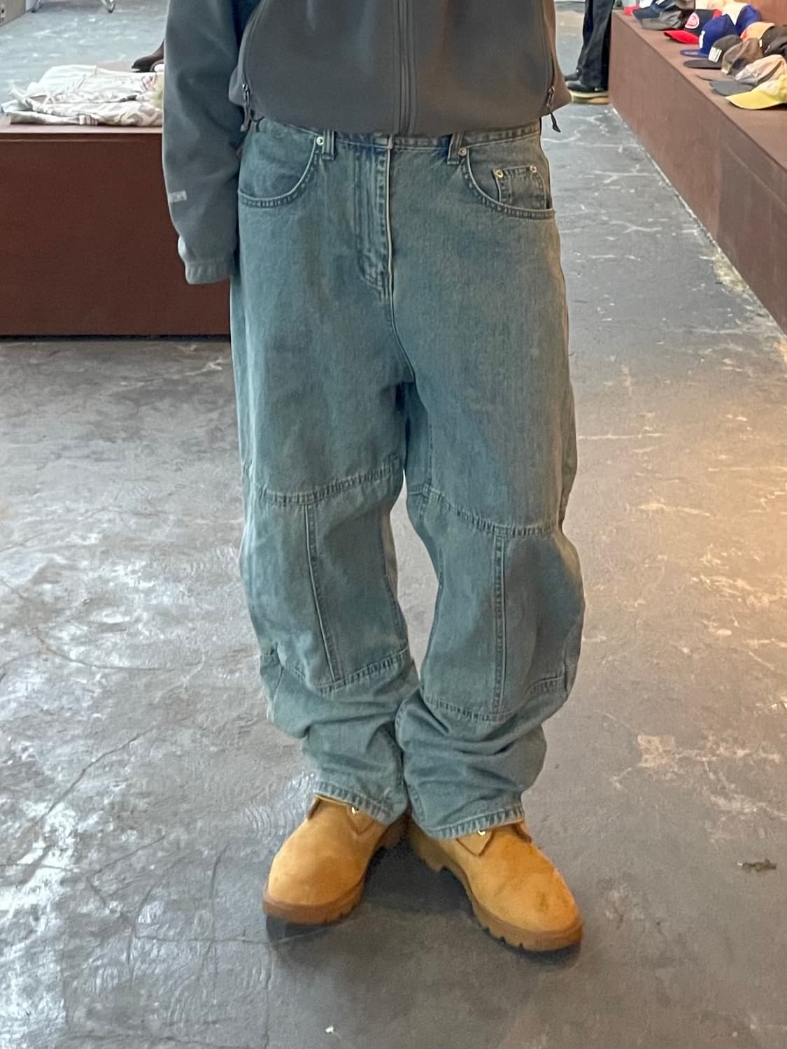 시도 무릎 스티치 디테일 워시드 그린 데님 팬츠 H1544 상품이미지1