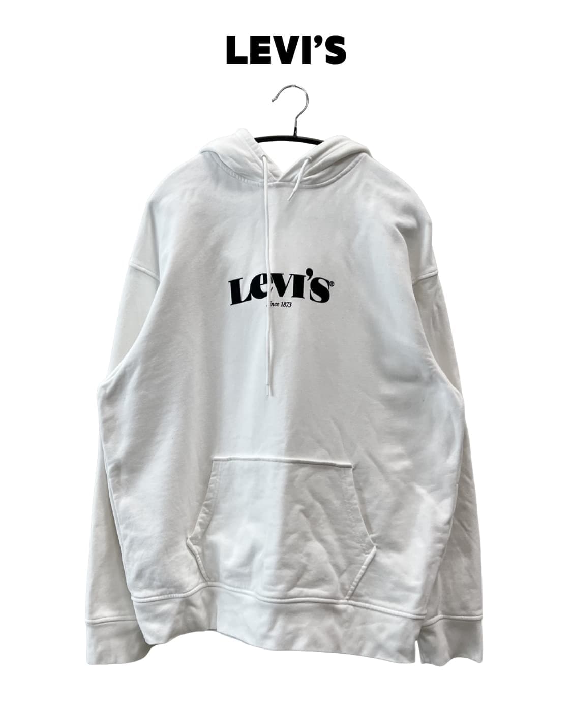 (L) 리바이스 로고 프린팅 후드 티 화이트/블랙 상품이미지1