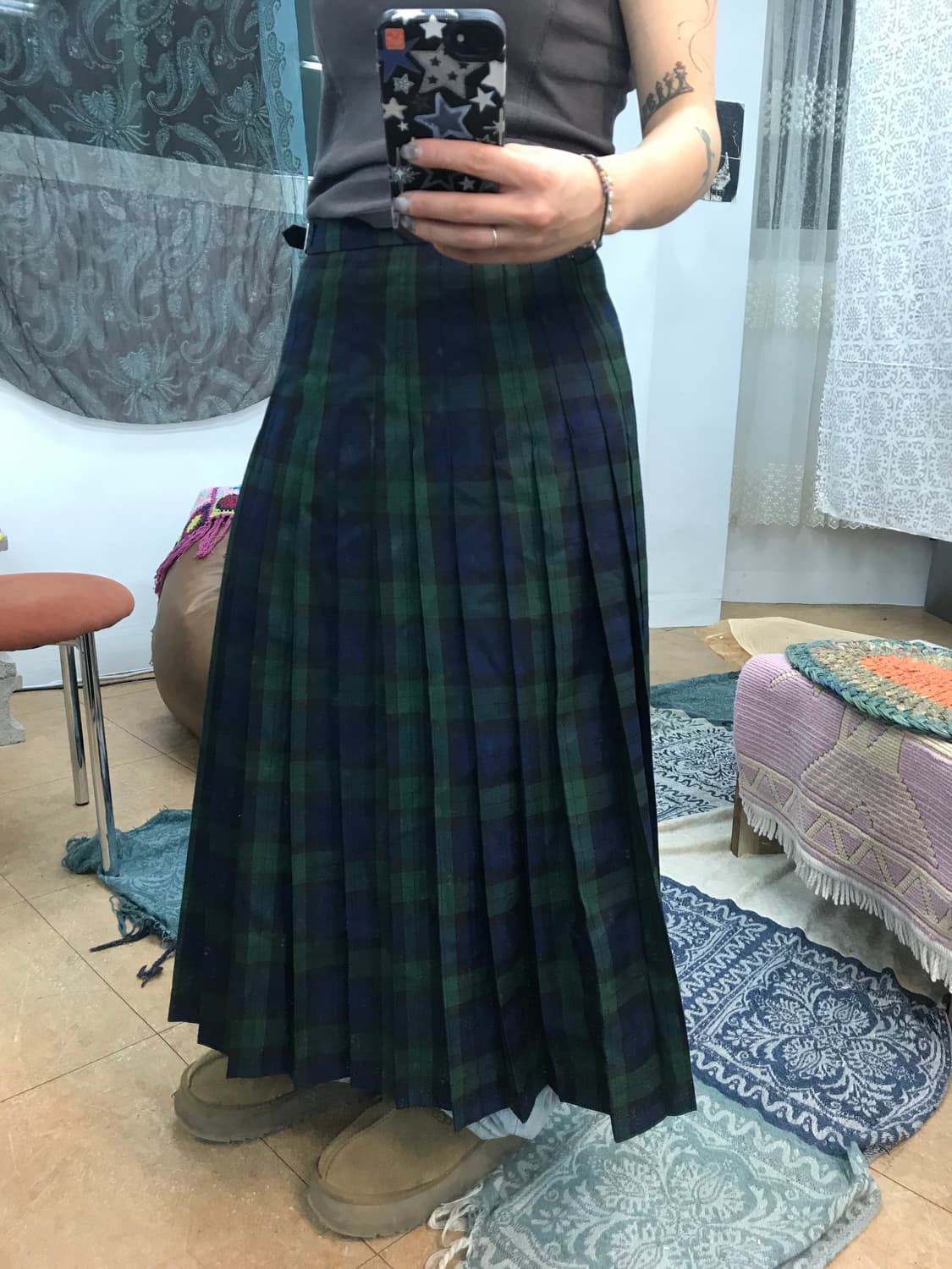 빈티지 여성 체크 벨티드 롱 랩 스커트  상품이미지1