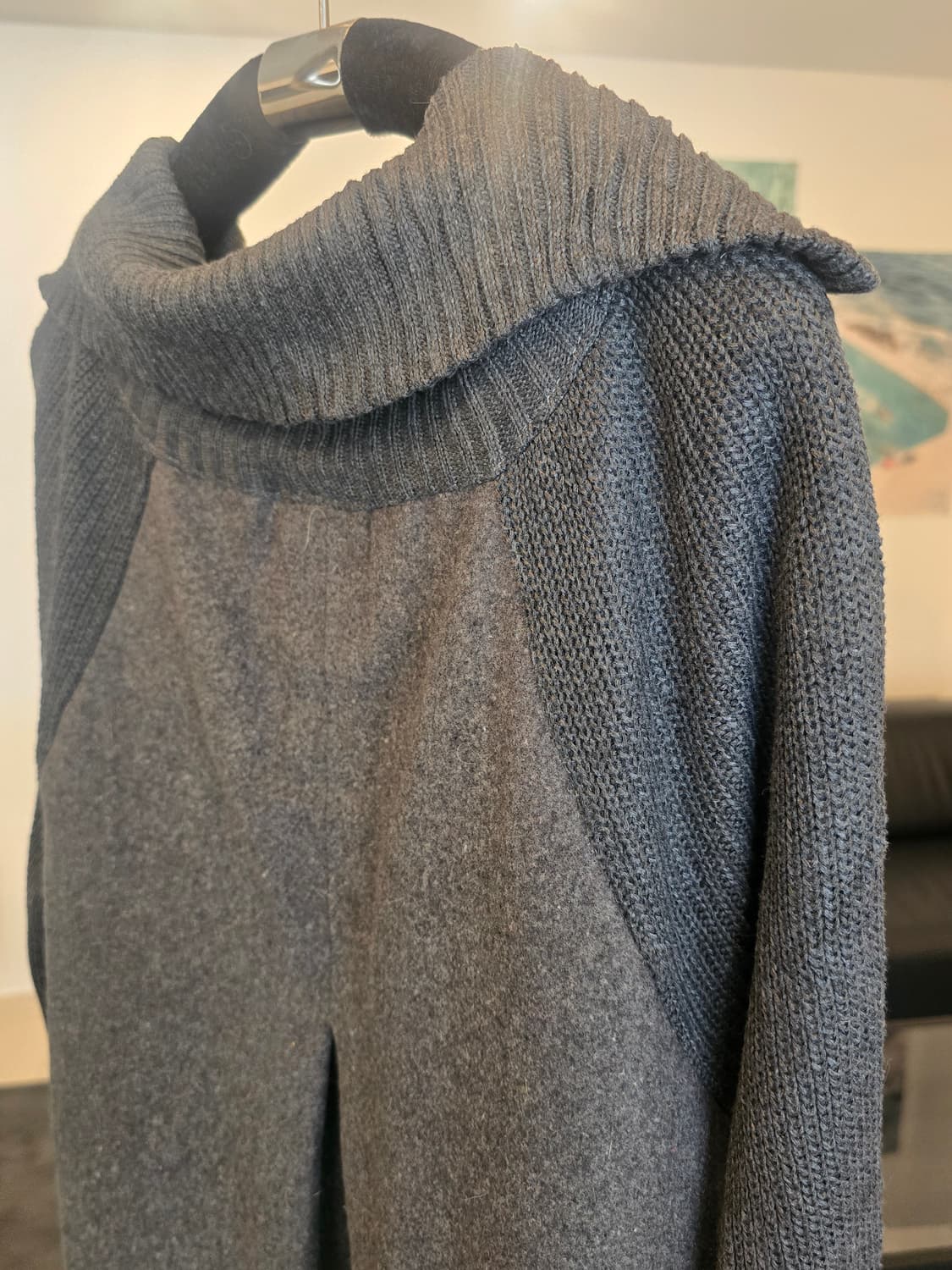 회색 모직 니트 배색코트 상품이미지3