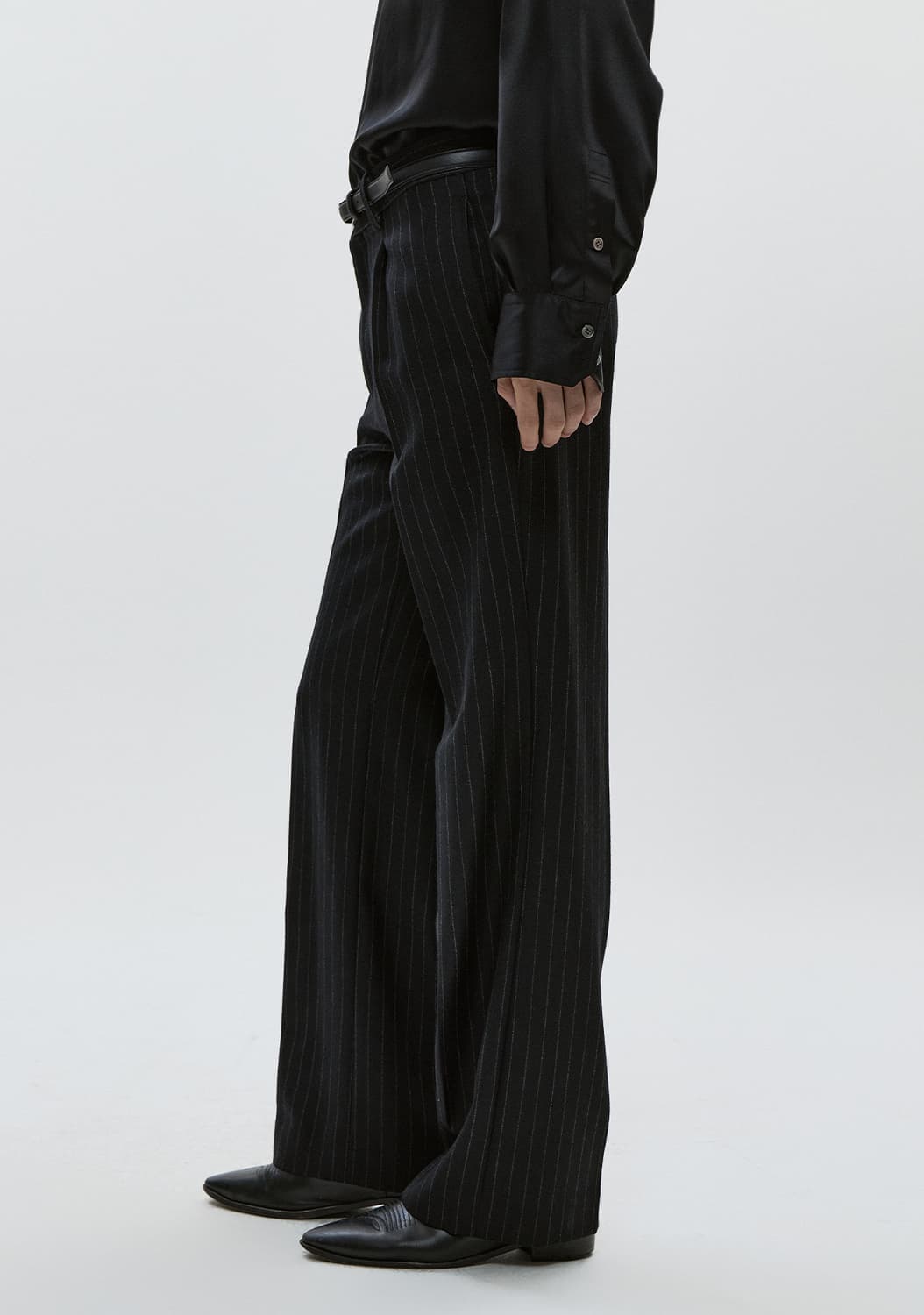 세비지 스트레이트핏 스트라이프 트라우저 블랙 라지사이즈 상품이미지3