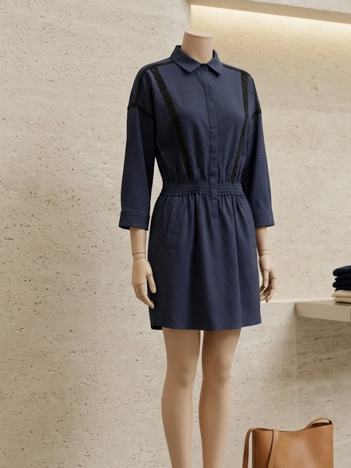 EnC 카라 코튼원피스 66 미니 네이비 상품이미지1