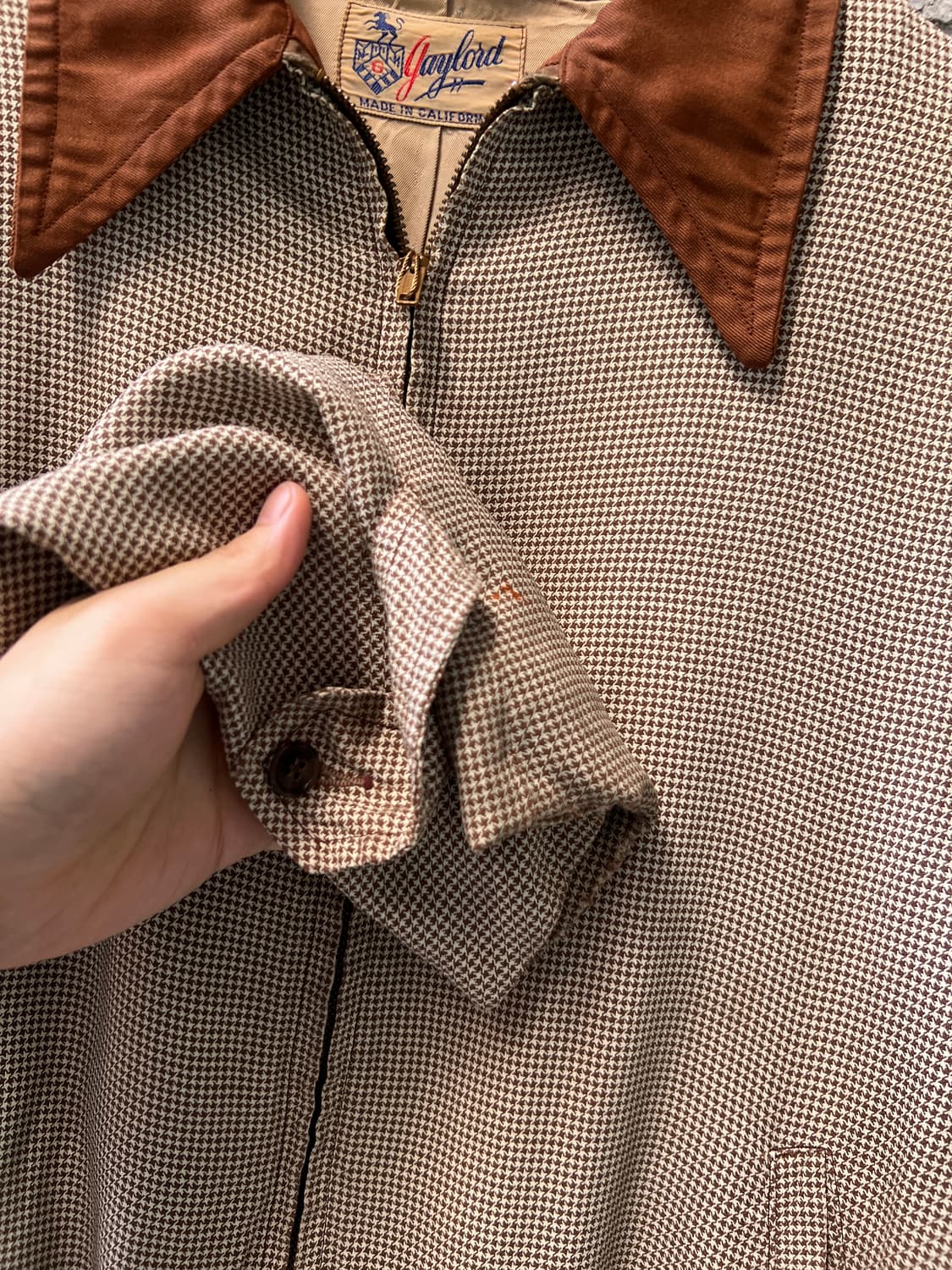 [M]70's Made in USA 브라운 하운드투스체크 드리즐러 자켓 상품이미지4