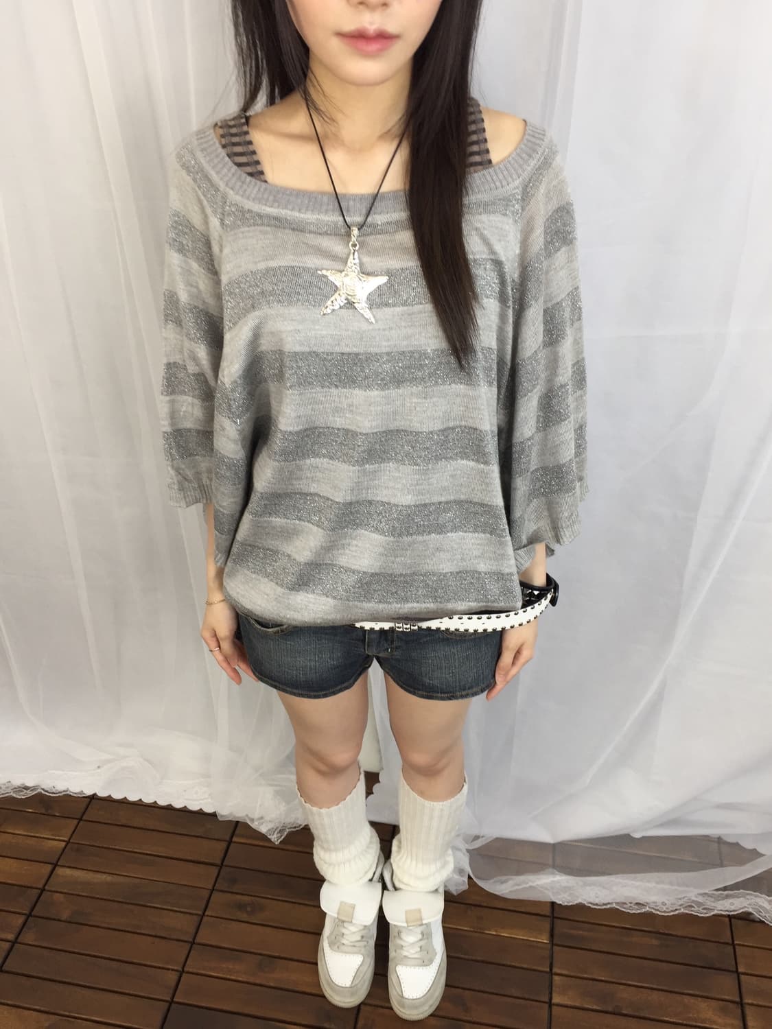 A.v.v Standard Gray Stripe Knit Top 상품이미지2