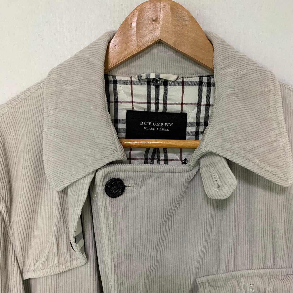 버버리 블루라벨 코듀로이 빈티지 자켓 그레이 아이보리 체크 안감 M 상품이미지3