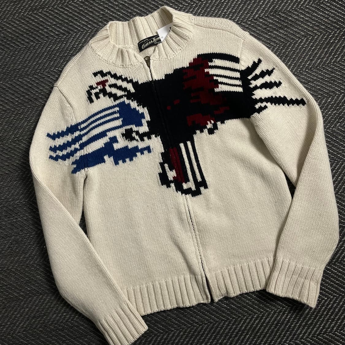 게스 빅로고 아이보리 니트 집업y 4239 상품이미지1