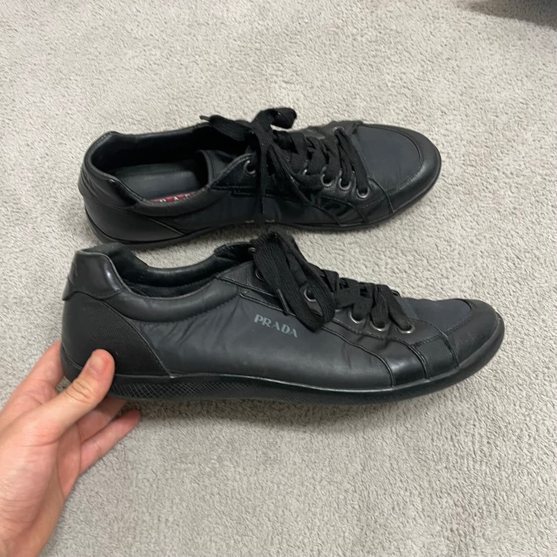285) 프라다 스포츠 레더 나일론 트레이너 스니커즈 상품이미지1