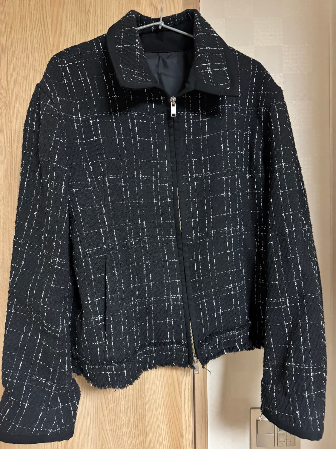 엘무드 트위드 블루종 쿼츠 울 자켓 블랙 48사이즈 상품이미지1