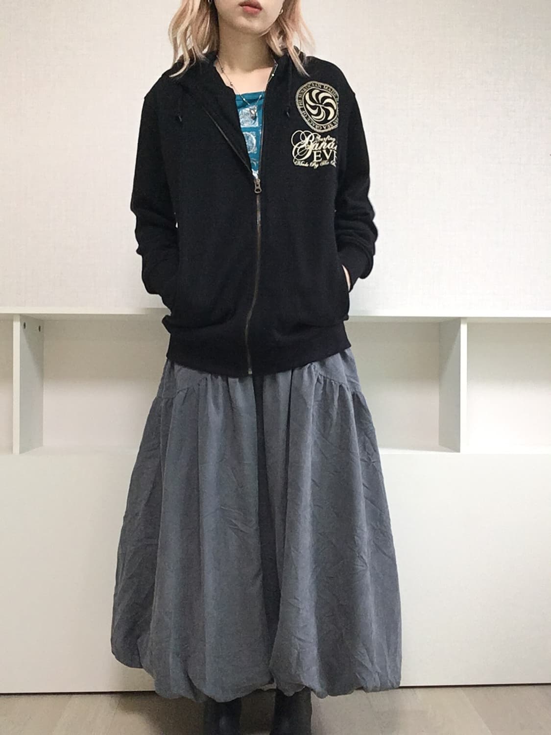 jpn vintage gray shirring long skirt 상품이미지1