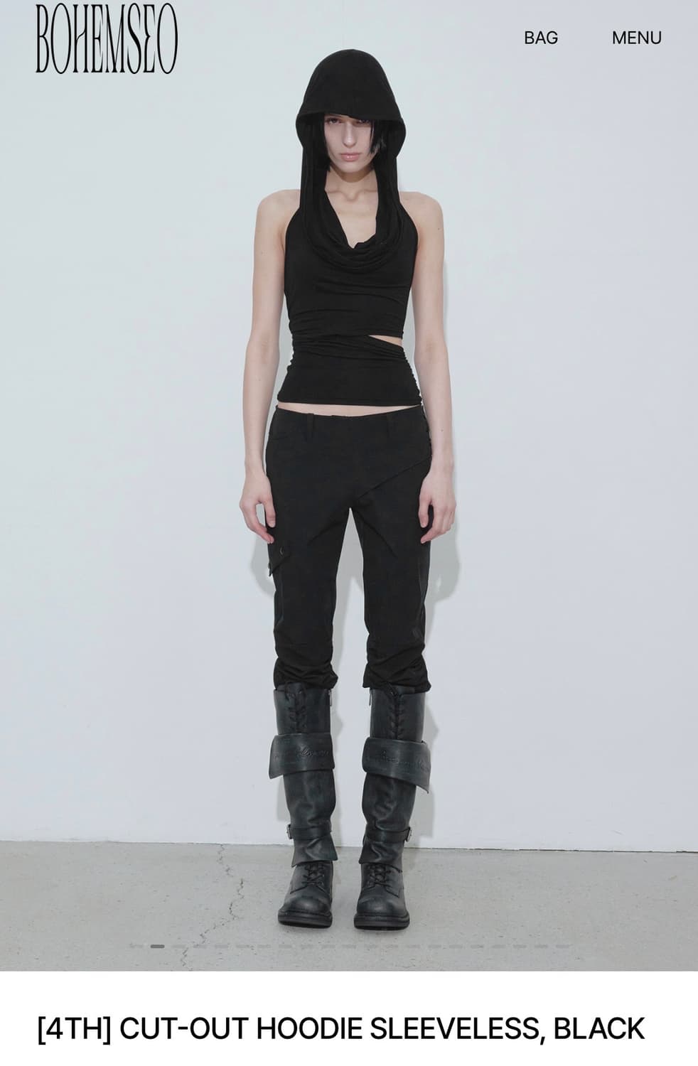 보헤미안서울) CUT-OUT HOODIE SLEEVELESS BK F 상품이미지1