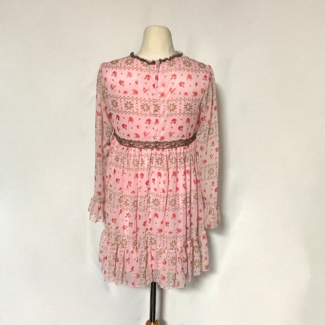 눈꽃 장미 무늬 레이스업 원피스 핑크 상품이미지6