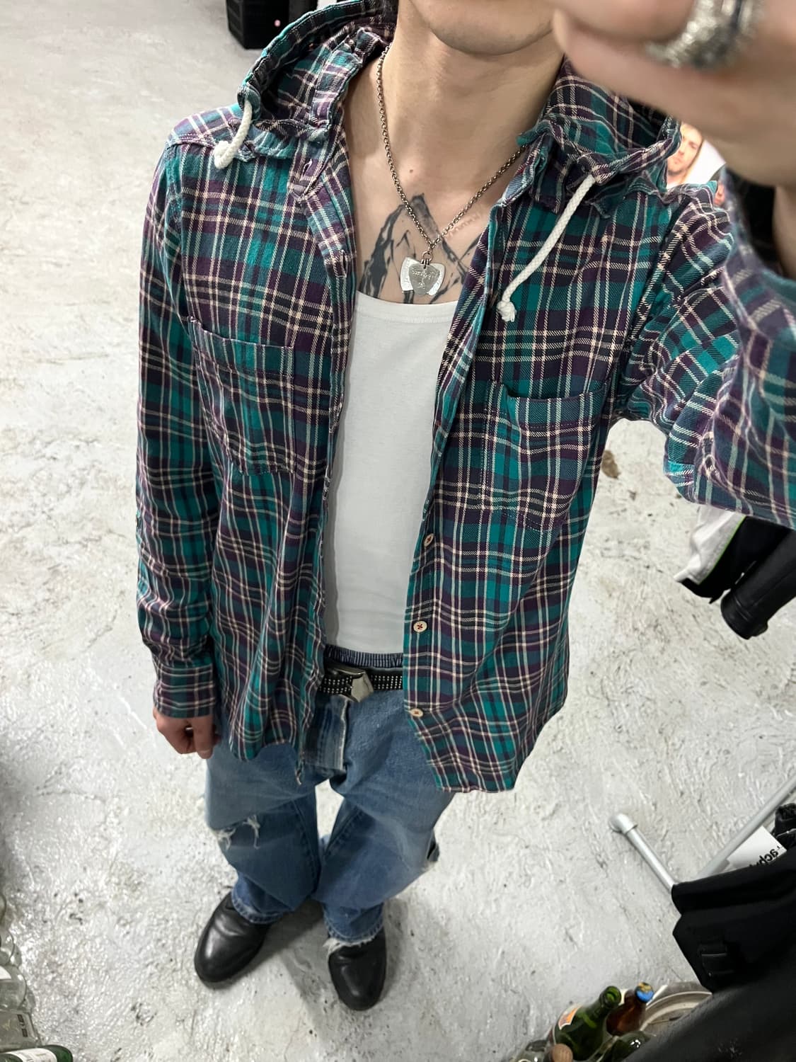 blauw hood check shirt 상품이미지3