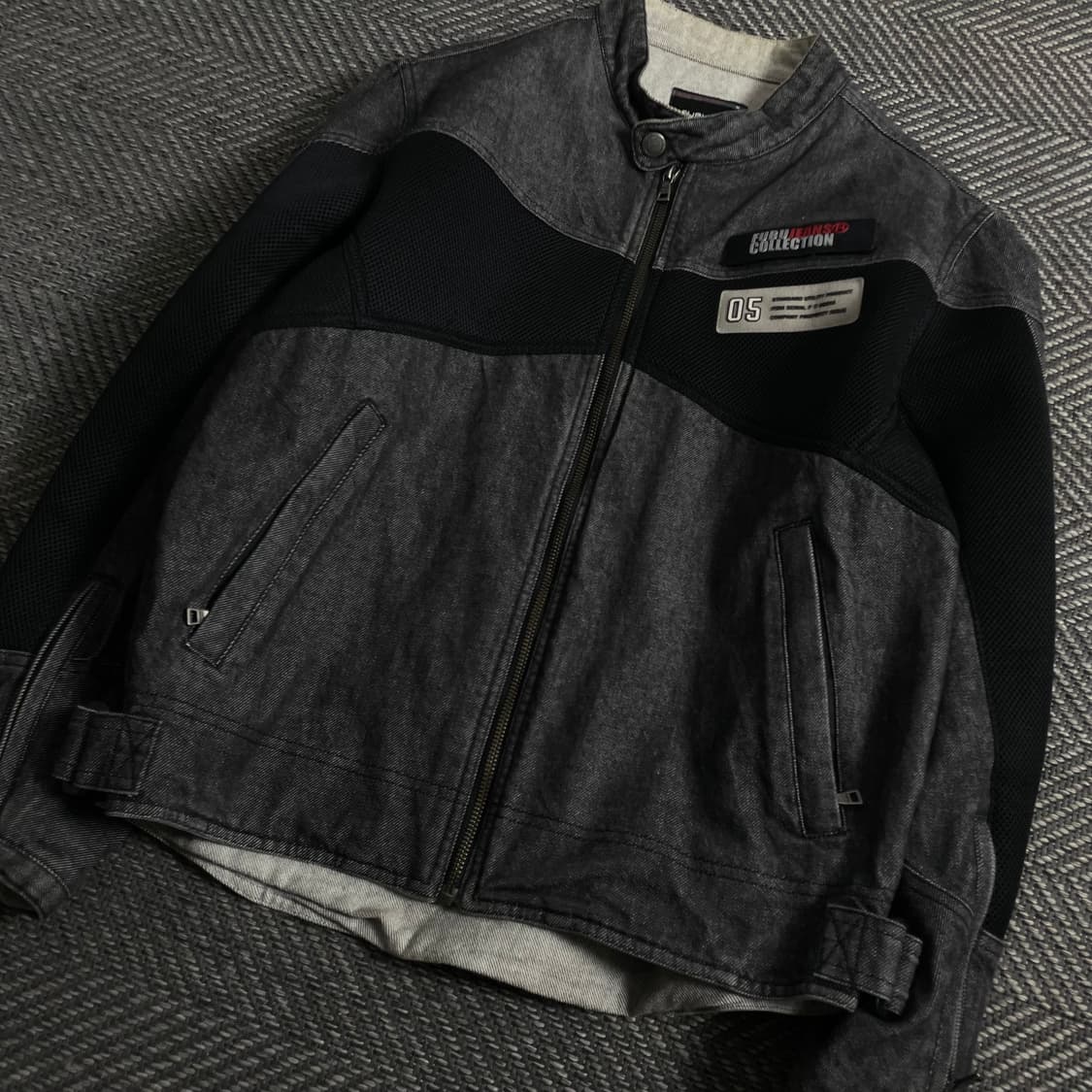 00s 후부 올드스쿨 흑청 데님 바이커 자켓o 3881 상품이미지3