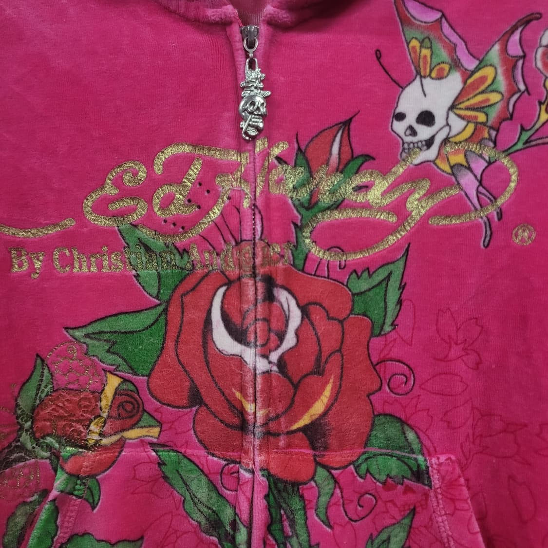 Ed Hardy 에드하디 올드스쿨 펑크 큐빅 벨루아 후드 집업 상품이미지3