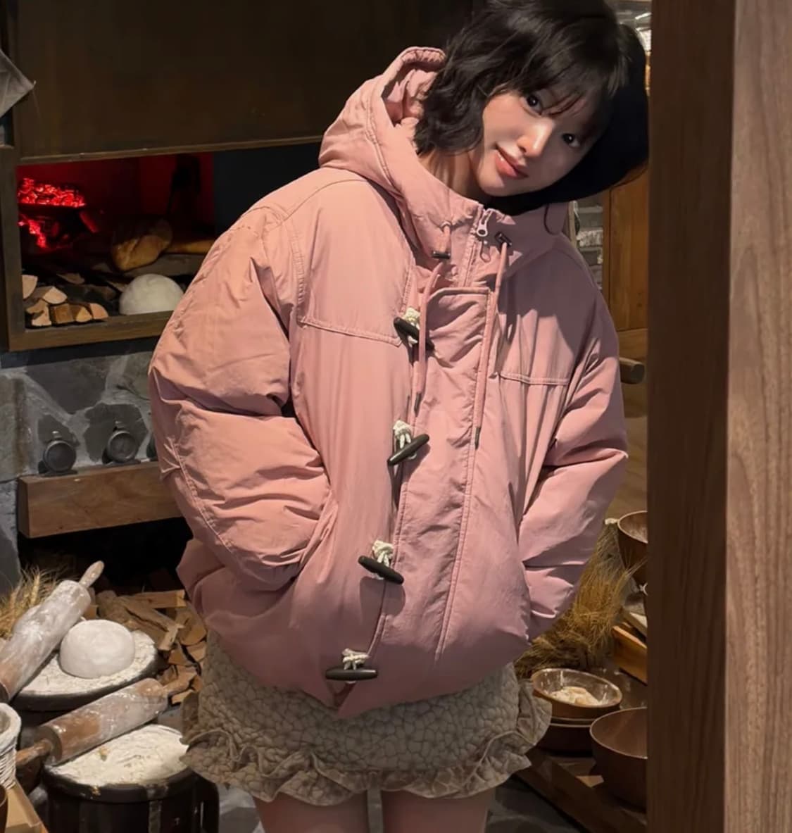 (M) 코드그라피 더플 후드 패딩 페일 핑크 상품이미지1