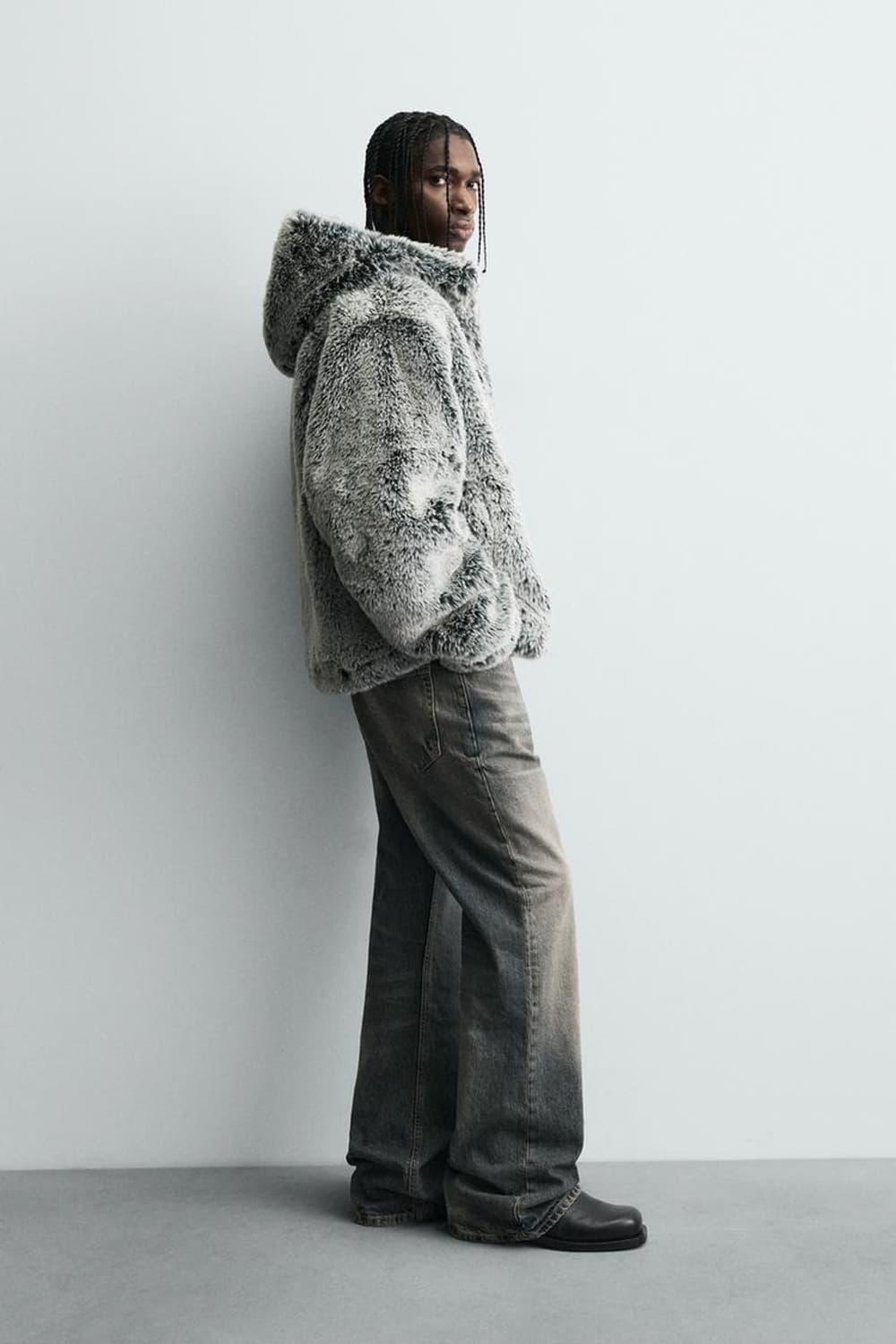 자라 퍼 후드 그레이 M 상품이미지3