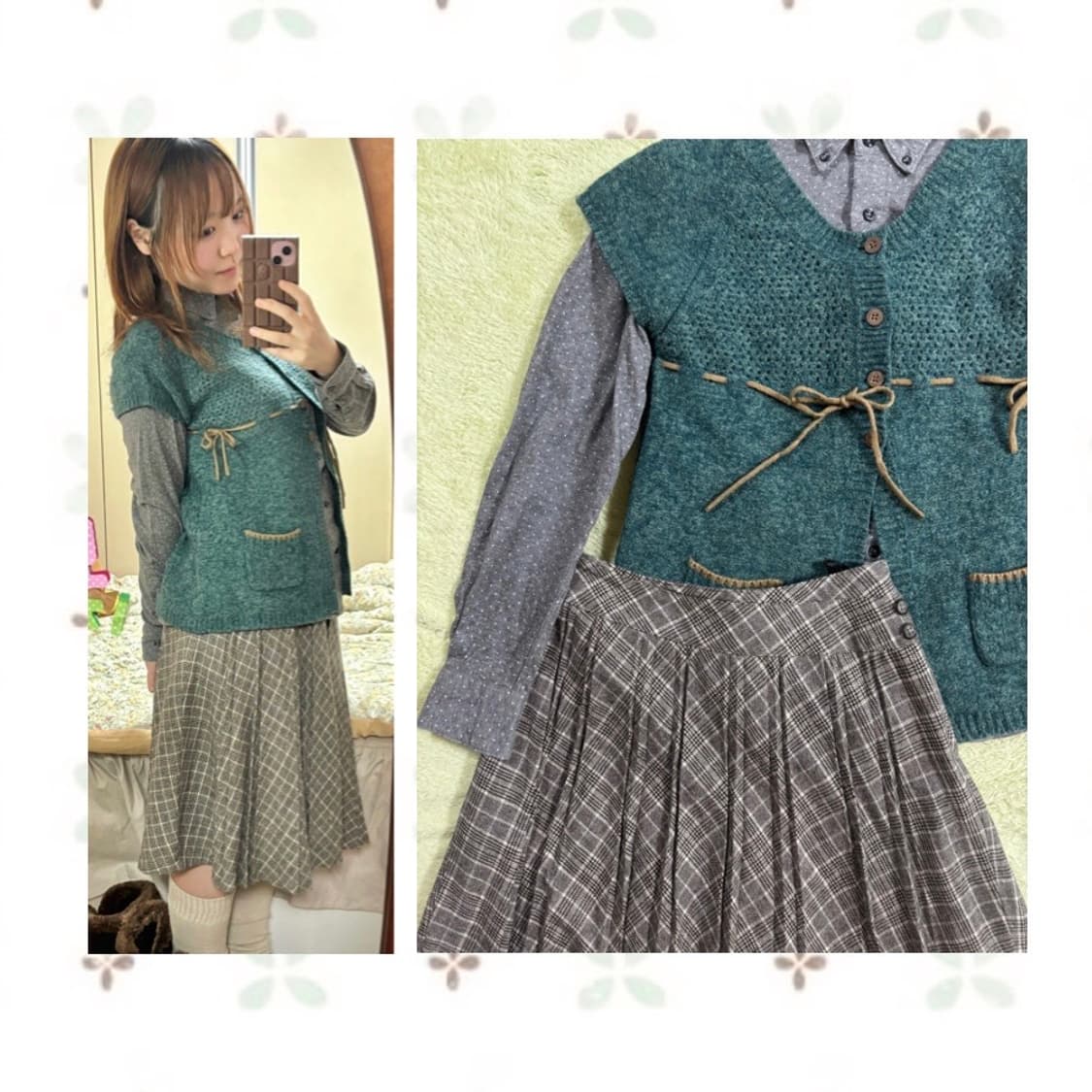 일본빈티지 모리걸 니트 코디세트 (체크 스커트 + 사만사모스모스 코트 상품이미지2