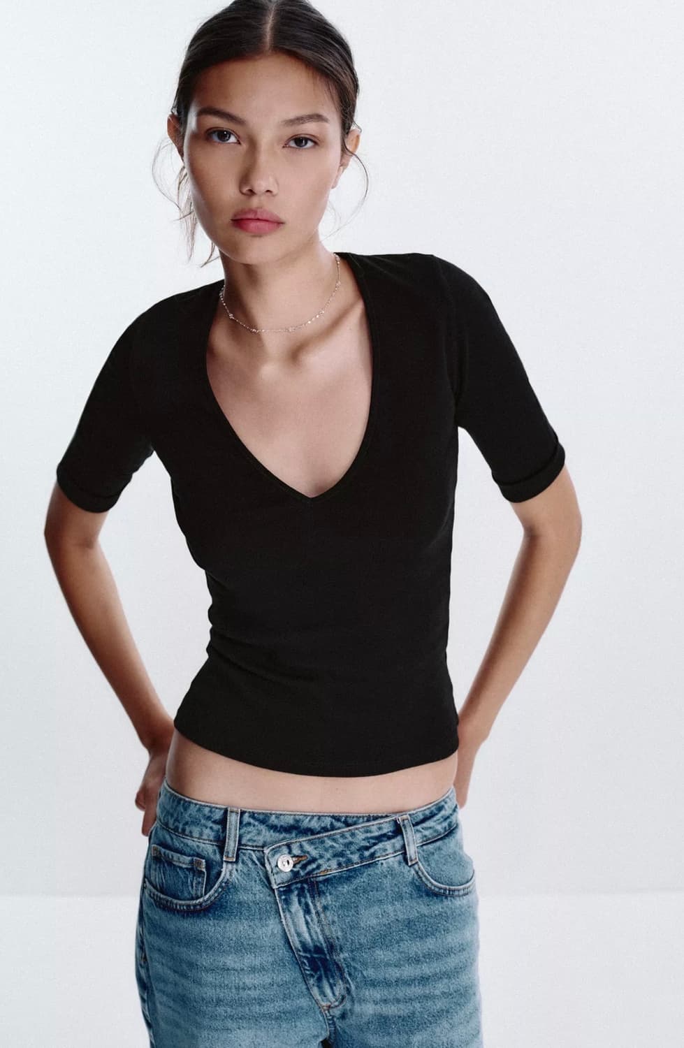 ZARA 자라 워싱면티셔츠, 자라 브이넥 티셔츠 상품이미지1