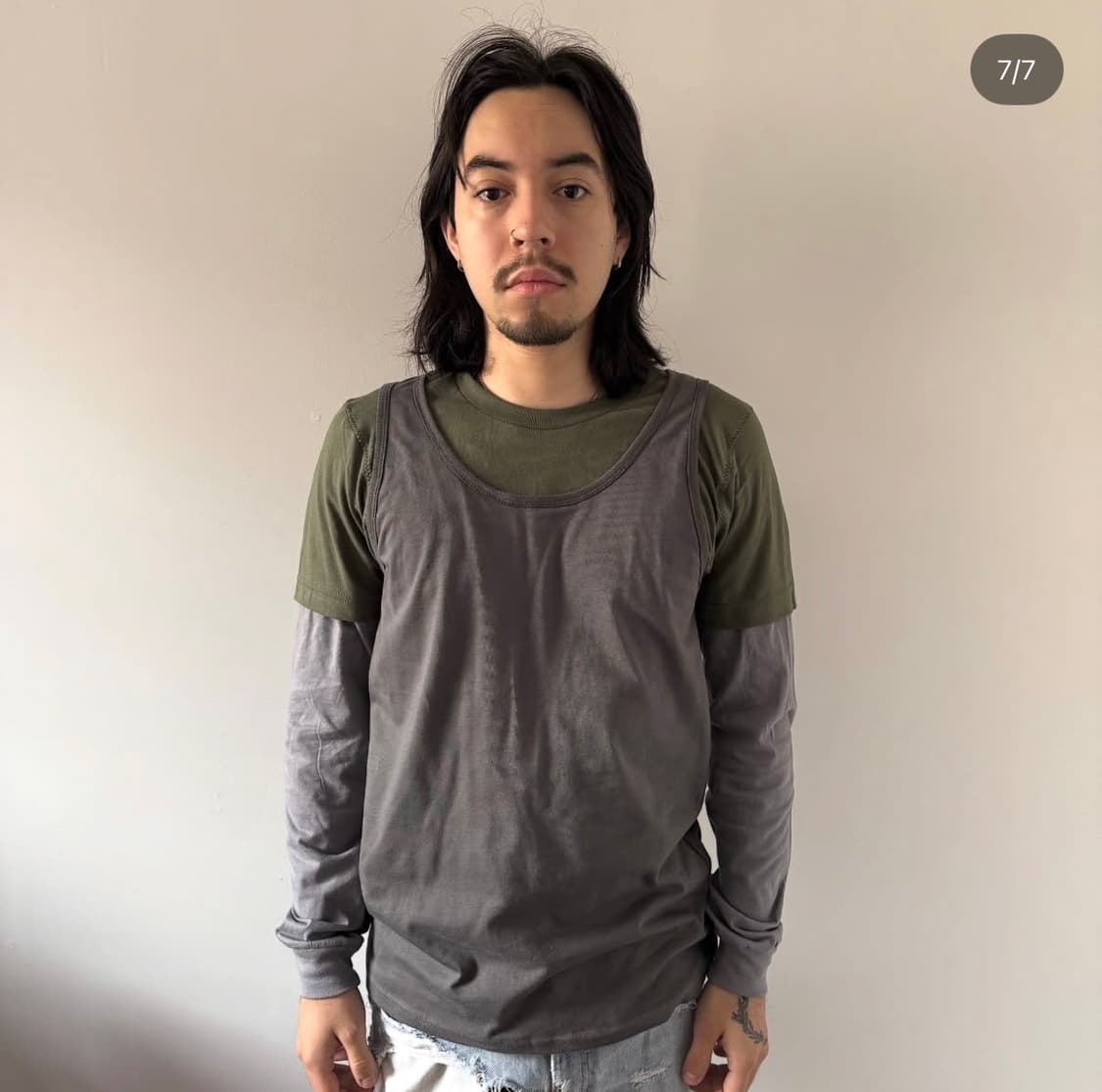 at is at 트리플 레이어드 티셔츠 (그레이,그린) 상품이미지2