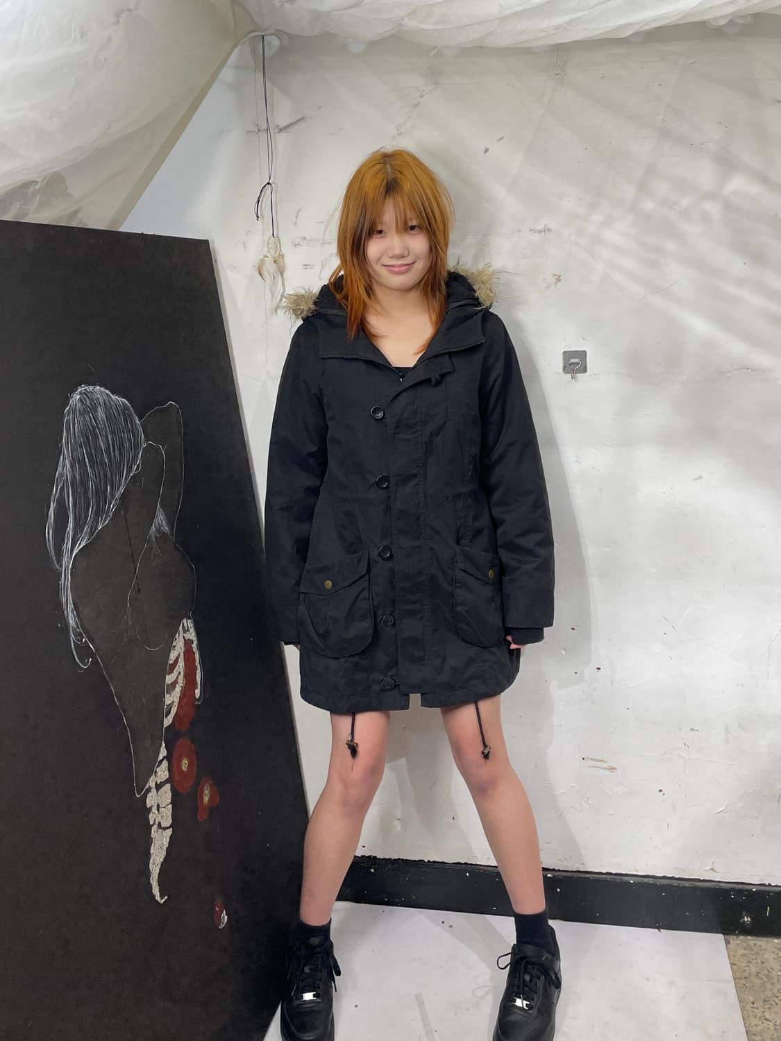 일본빈티지 COLZA 울프죠 퍼 후드 야상 개파카 자켓 L 상품이미지3