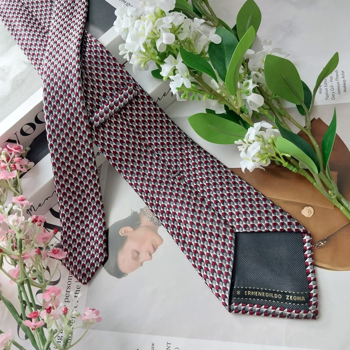 제냐 실크 레드 마이크로 지오메트릭 넥타이 8.6cm A+등급 K1660 상품이미지6