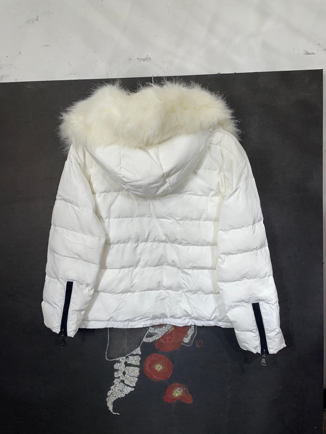 일본빈티지 울프죠 퍼 후드 화이트 패딩 점퍼 M 상품이미지6