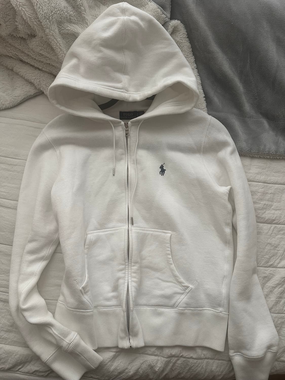 폴로 화이트 후드집업 QR택 o 상품이미지1