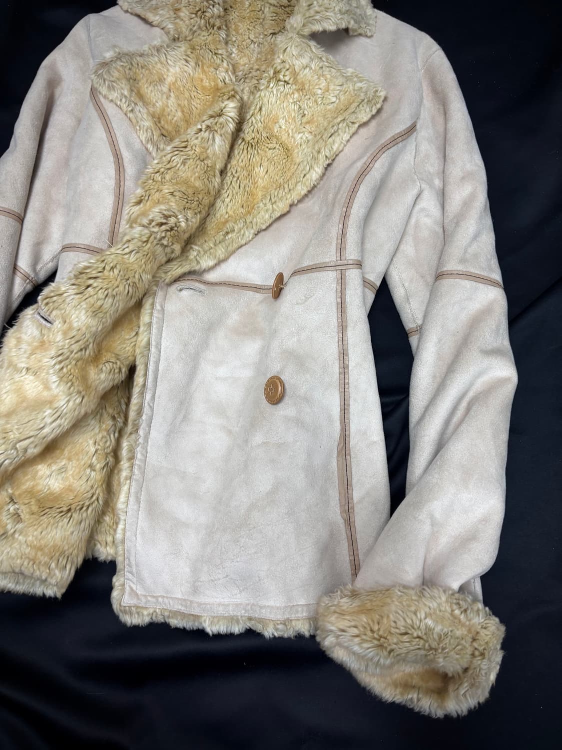 Beige Fur Trimming Ivory Simple Jacket 상품이미지4