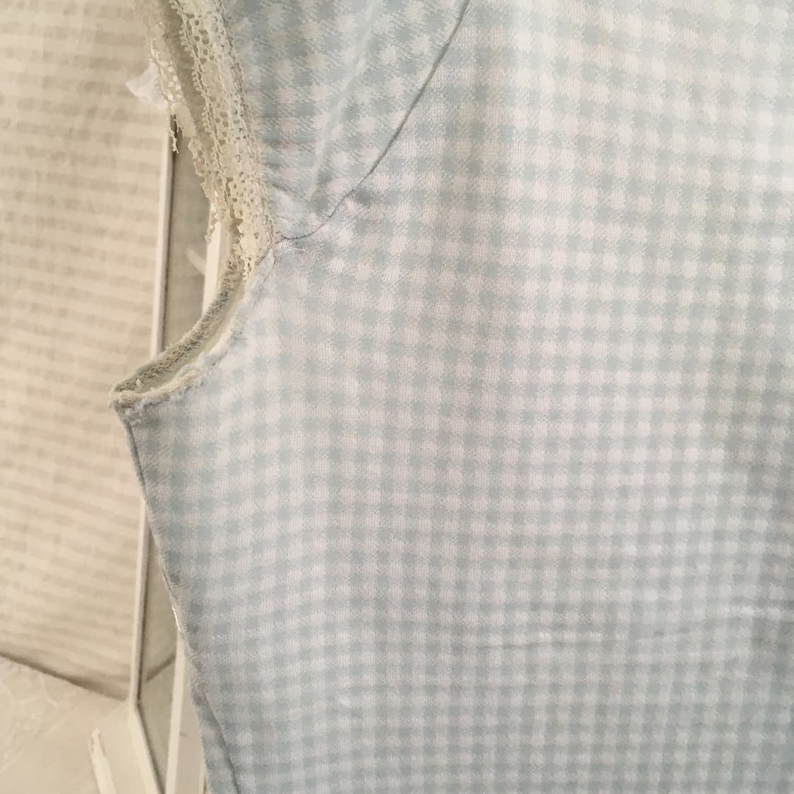 빈티지 핀터 로걀 민트 체크 오프숄더 블라우스 상품이미지8