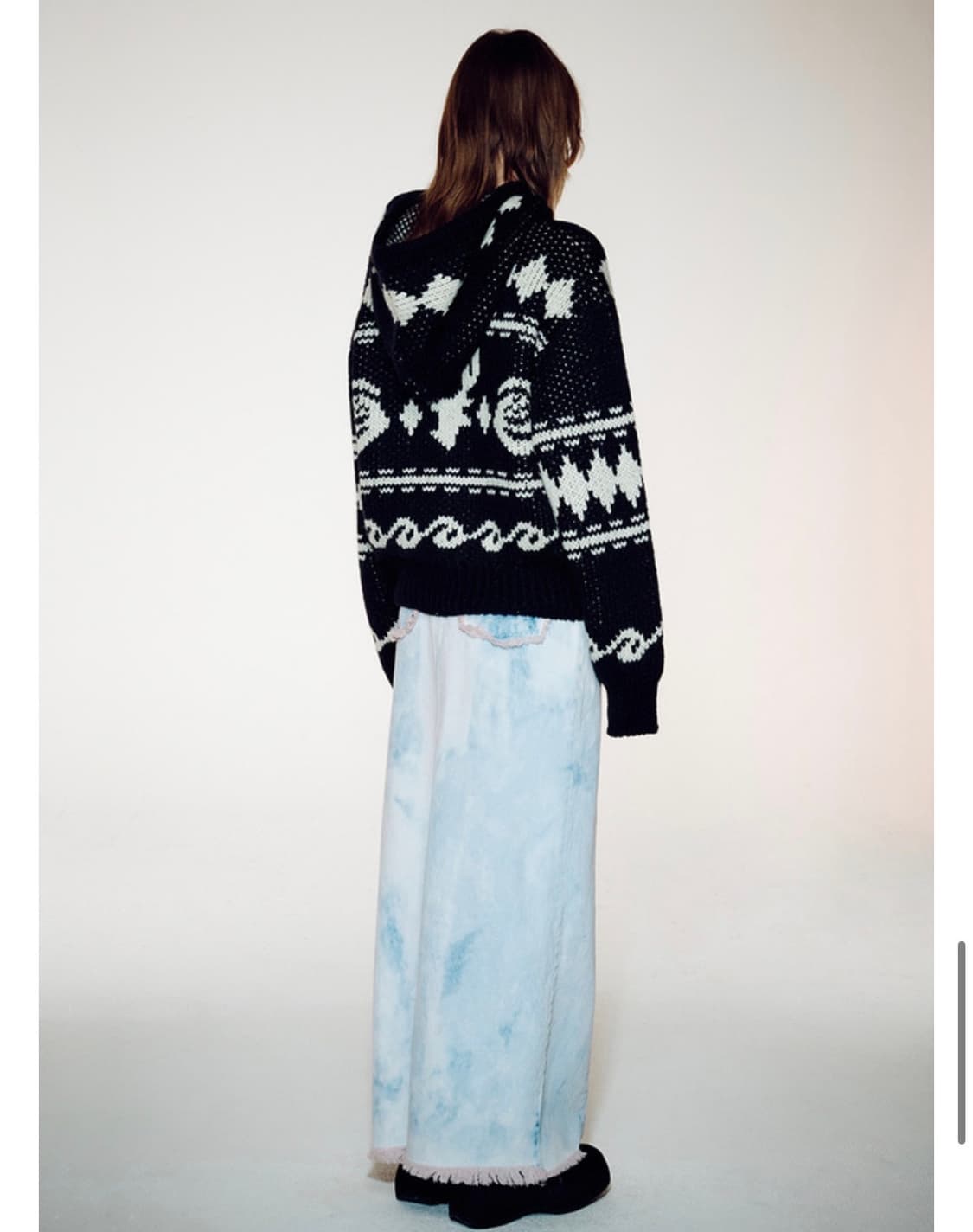 오픈와이와이 로즈디어 자카드 니트집업 블랙 상품이미지2