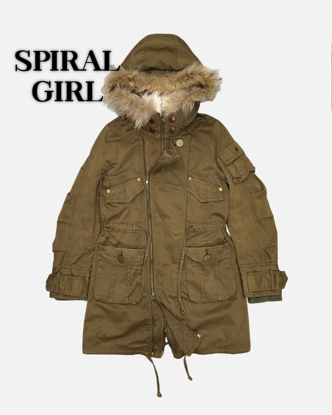 SPIRAL GIRL khaki fur hood parka 상품이미지1