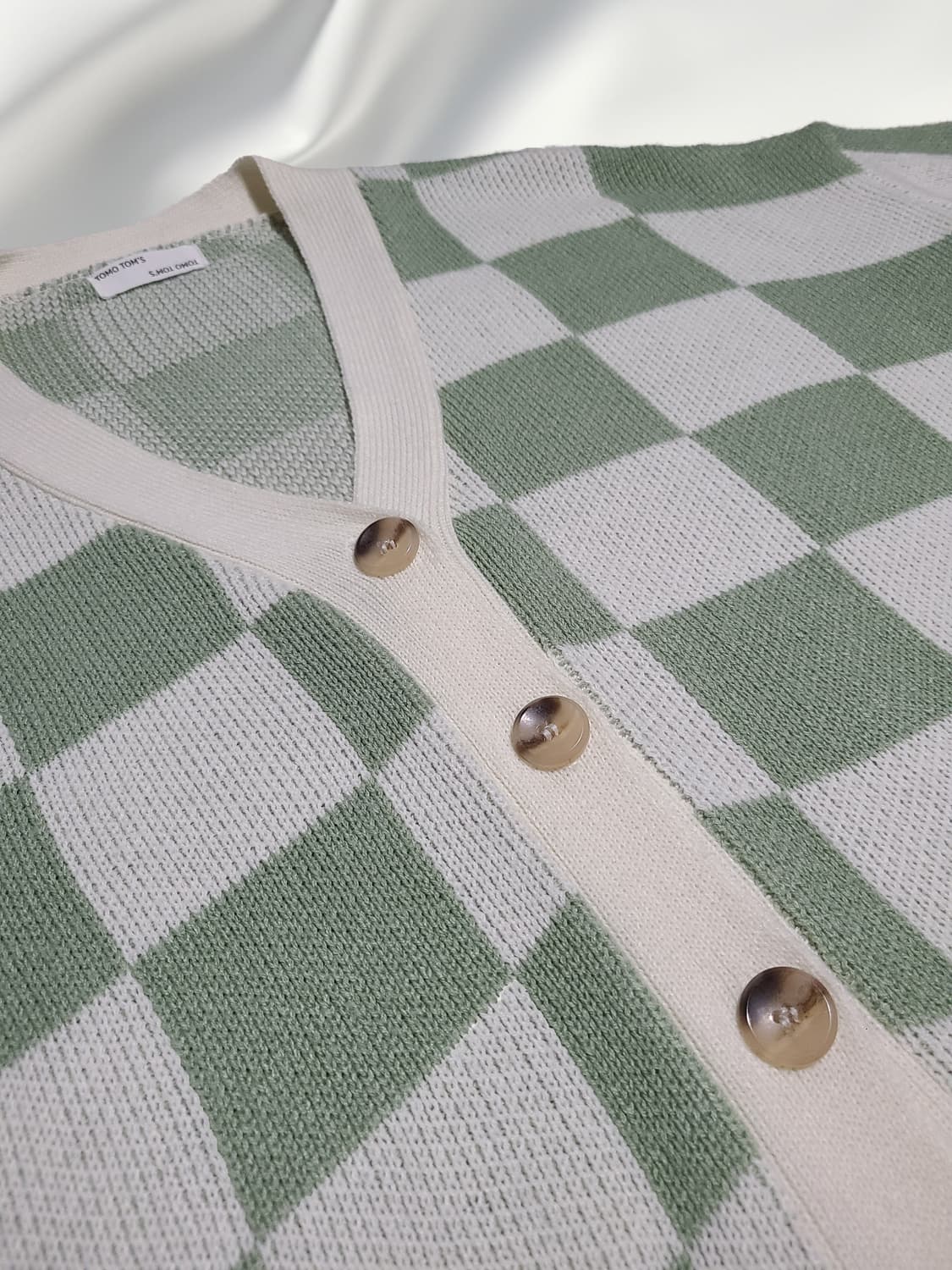 TOMO TOM’S 체크 배색 브이넥 니트 가디건 상품이미지3