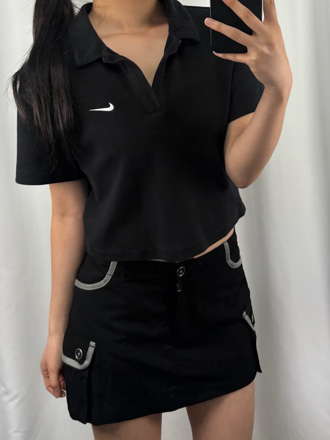 나이키 오픈 카라 크롭 반팔 상품이미지1