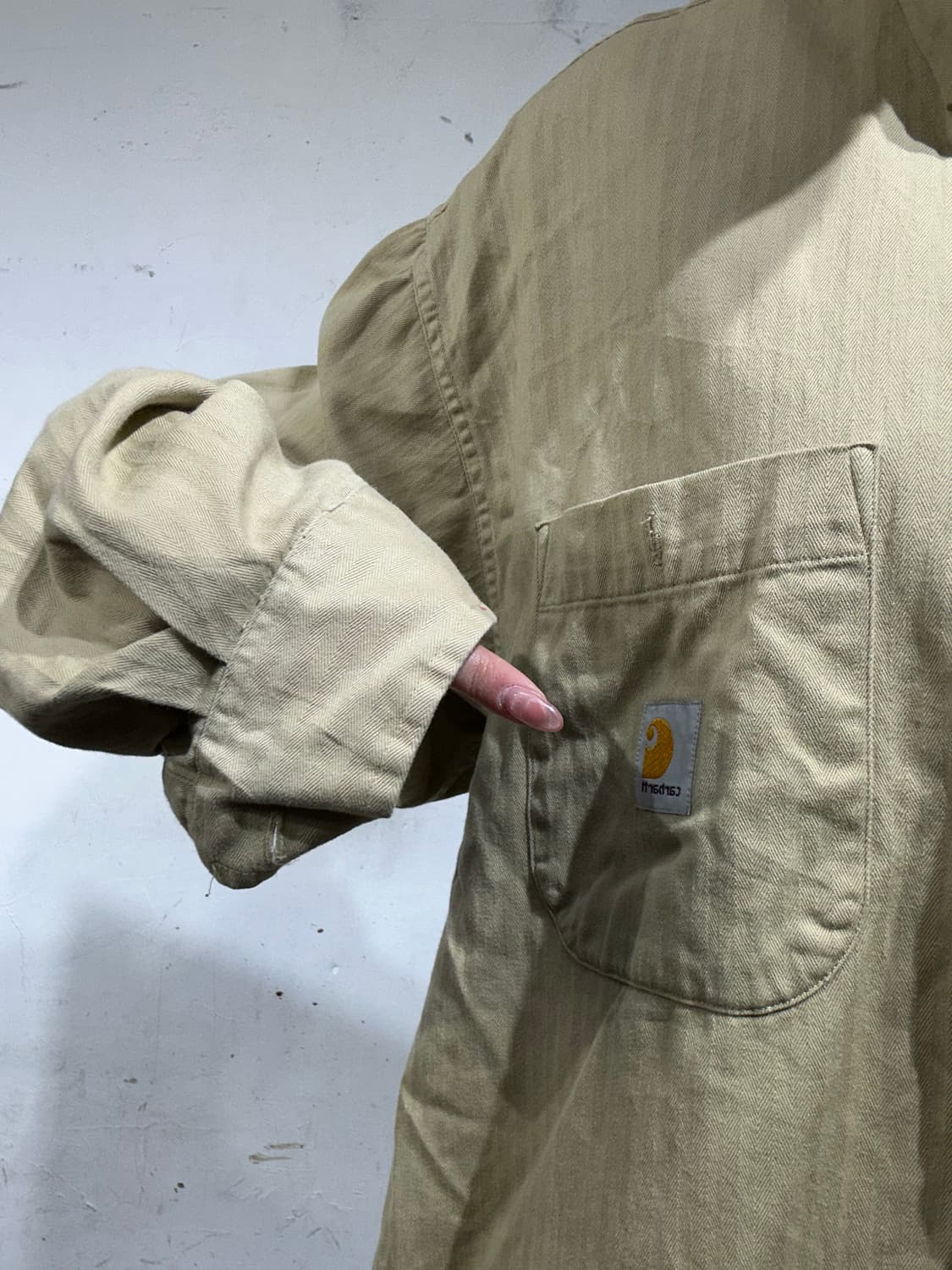 칼하트 베이지 오버핏 솔리드 워크 셔츠 L 상품이미지4