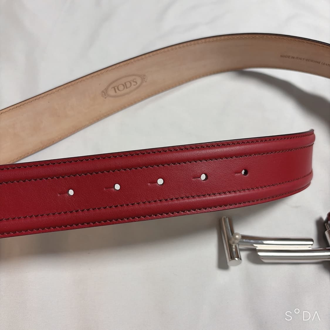 TODS 토즈 T버클 가죽 벨트 레드 상품이미지3