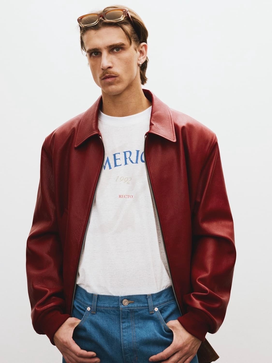 [M] 렉토 시그니처 벤 21 레더 가죽 블루종 점퍼 자켓 빈티지 레드 상품이미지4