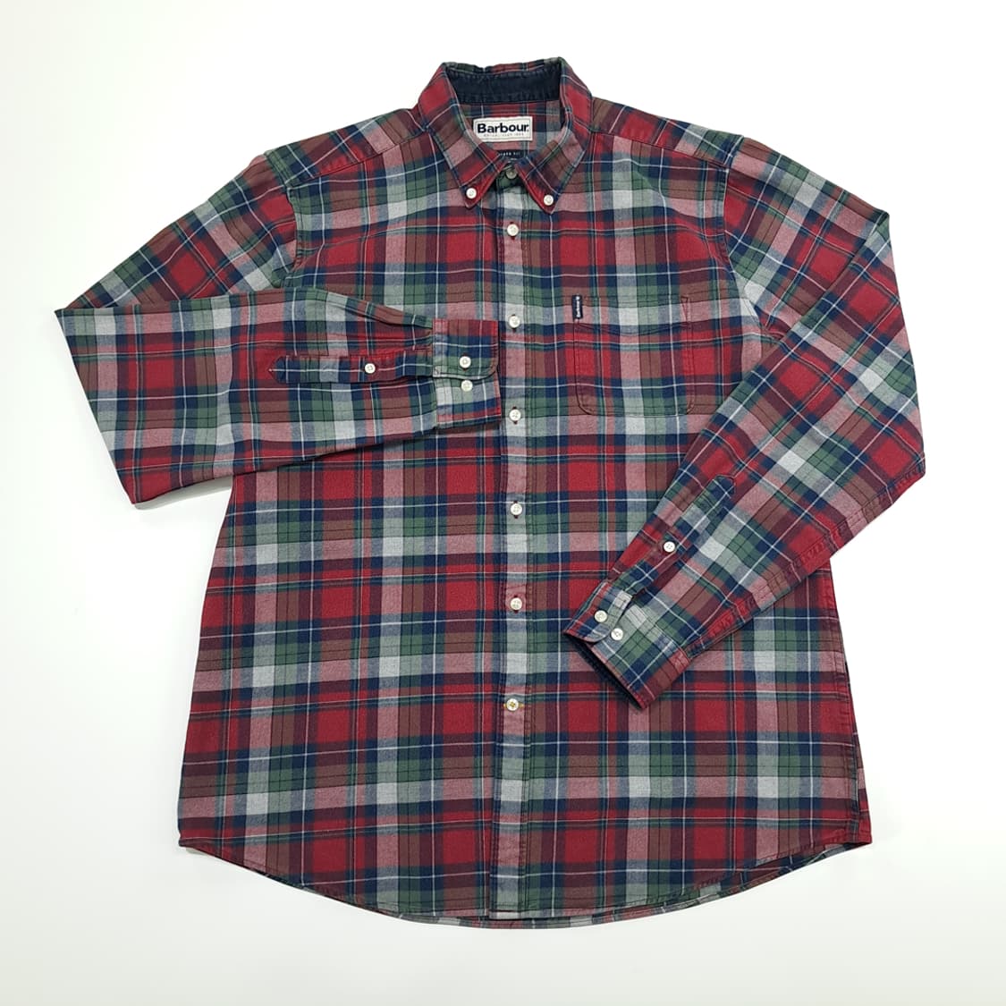 CN952 L 바버 버건디그린 타탄체크 플란넬 긴팔 셔츠 남방 상품이미지2