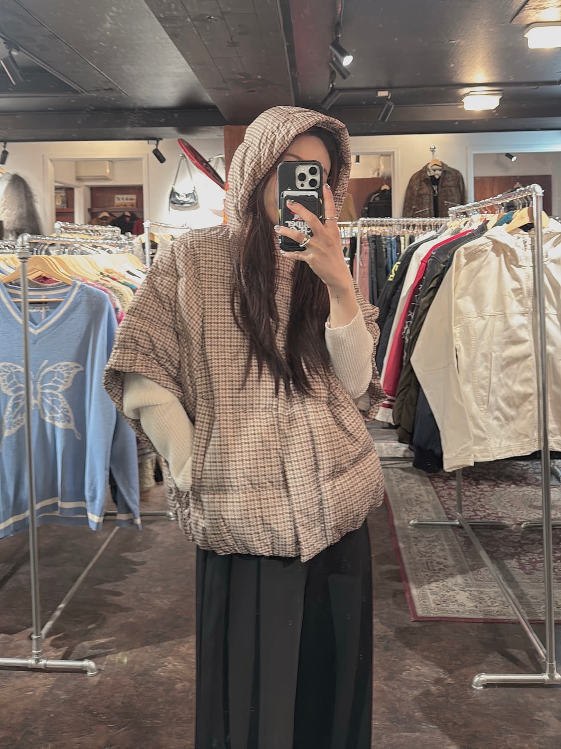 FAYEWOO 페이우 르블랑 체크 케이프 덕다운 패딩 베스트 조끼 S 상품이미지9