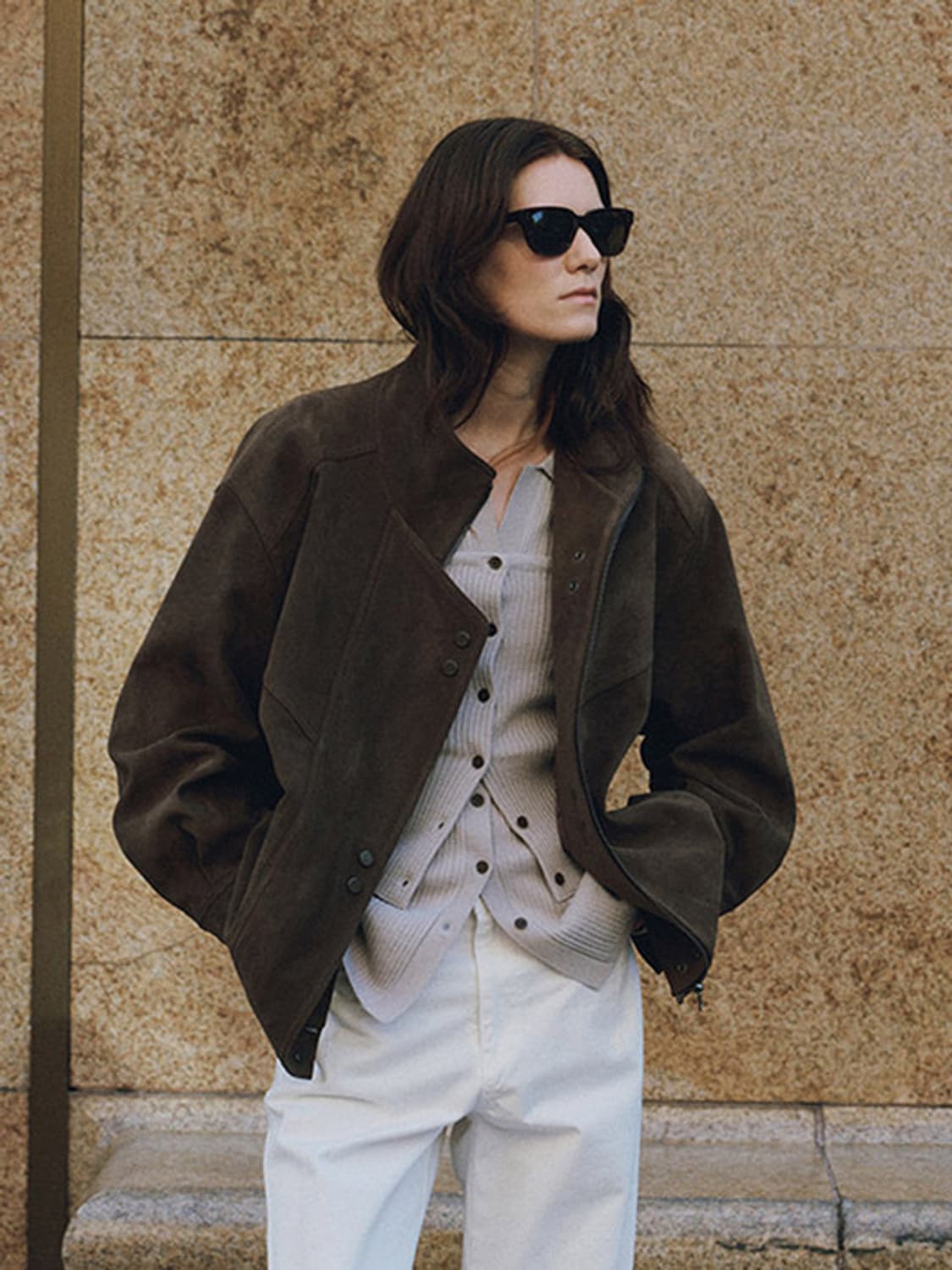 (택O) 루에브르 Asymmetric 스웨이드 자켓 (카키브라운) 상품이미지2