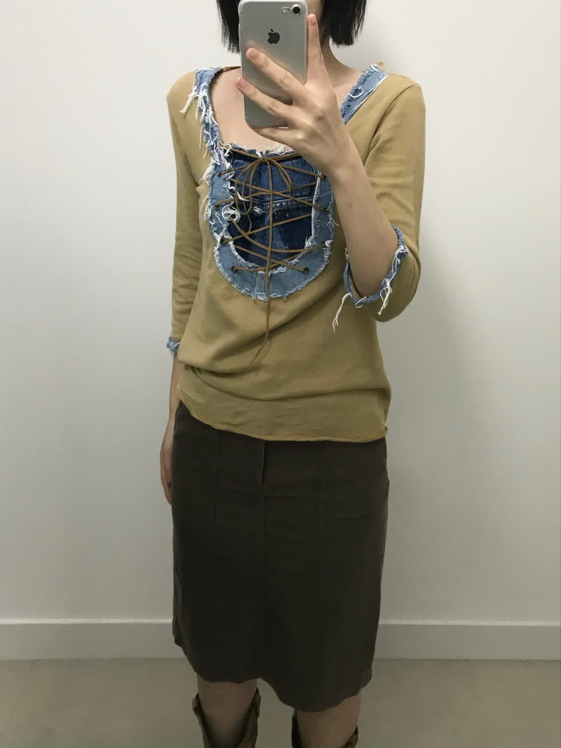 빈티지 히피 데님 배색 티셔츠 상품이미지2
