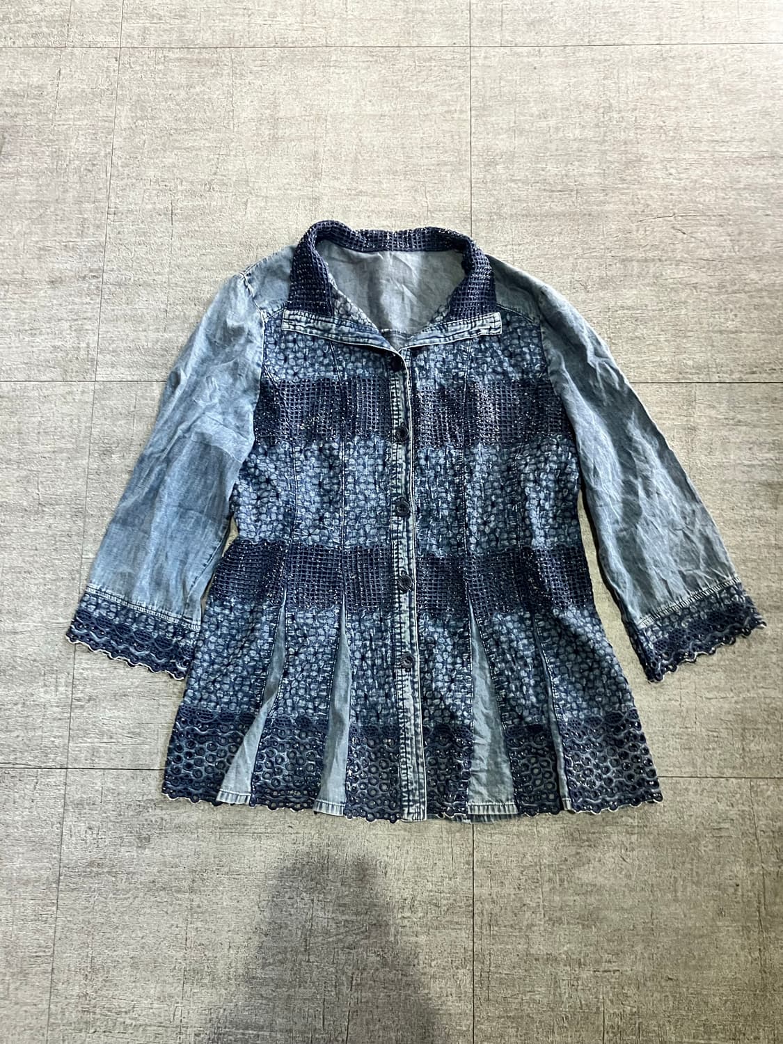 일본빈티지 Noage 오리엔탈보헤미안 핀터깔 데님 블라우스셔츠 상품이미지1