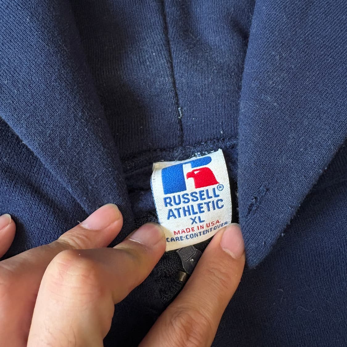 90s 90년대 미국 생산 러셀 블랭크 네이비 후드 집업  상품이미지5