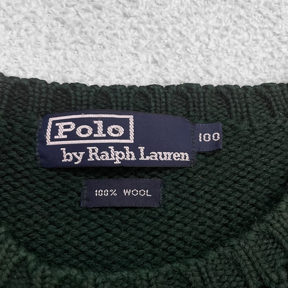 폴로 랄프로렌 90s 라이언 쉴드 패치 울 라운드 니트 다크그린 상품이미지4