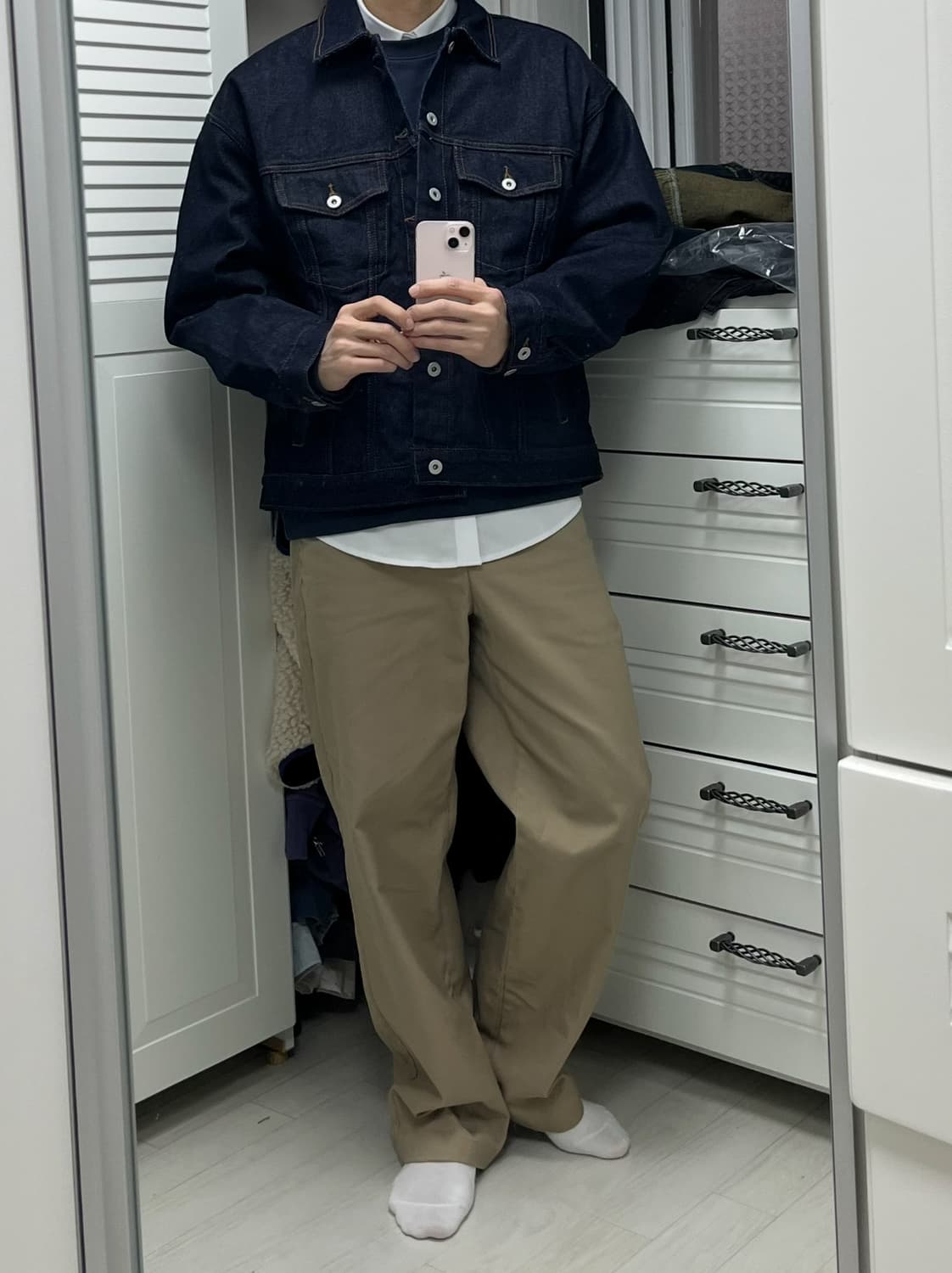 [새상품]무신사 스탠다드 오버사이즈 데님 트러커자켓L[딥인디고] 상품이미지7