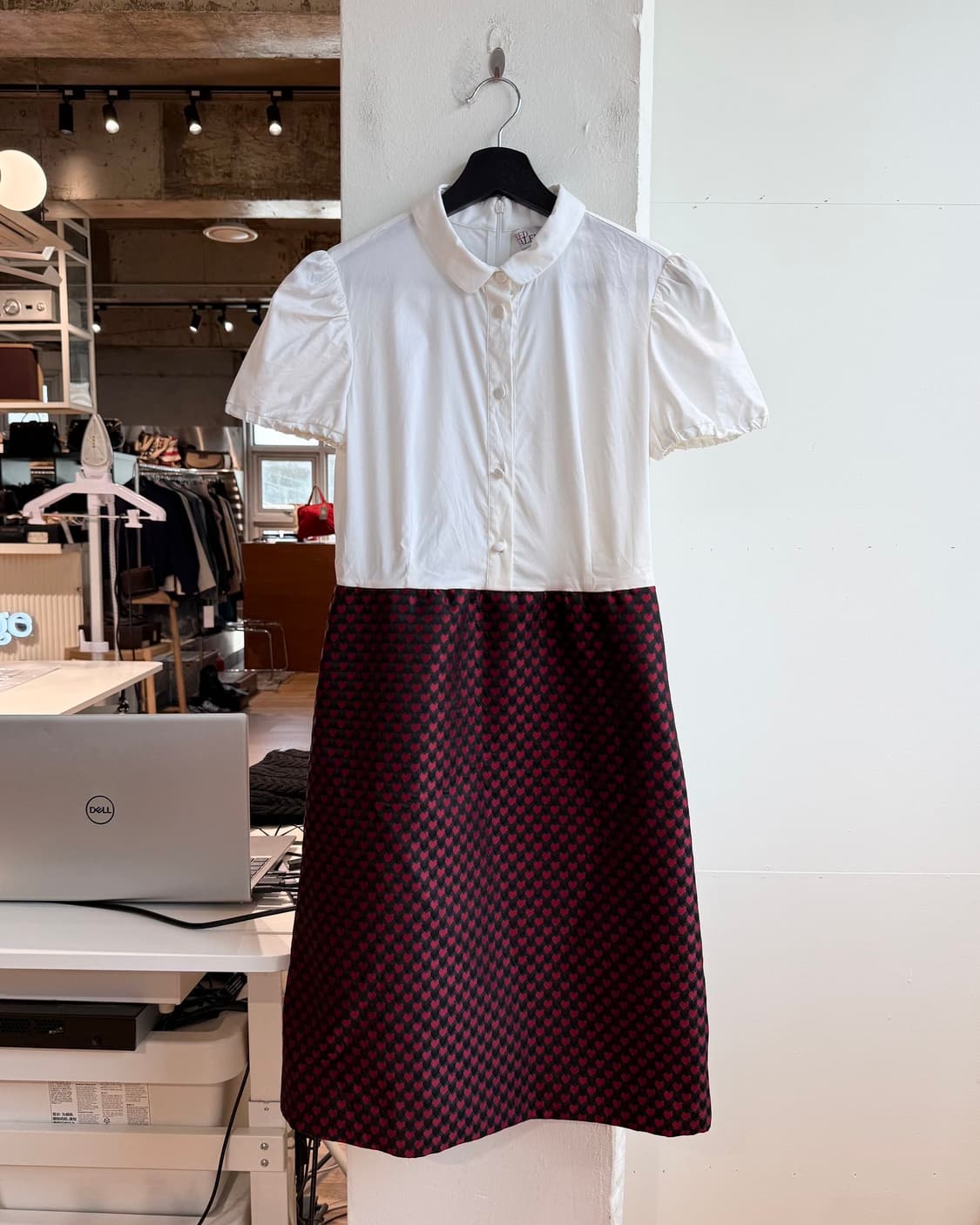 레드 발렌티노 화이트 앤 레드 블랙 하트 자카드 원피스 상품이미지2