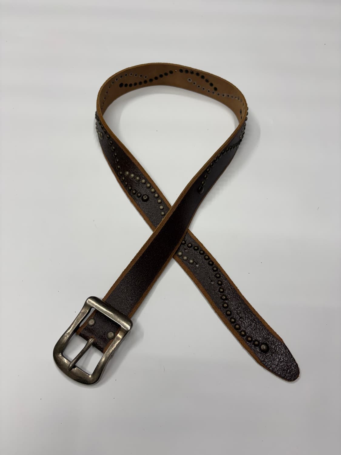 웨스턴 브라운 빈티지 펀칭 스터드 레더 벨트 Brown Vintage 상품이미지4