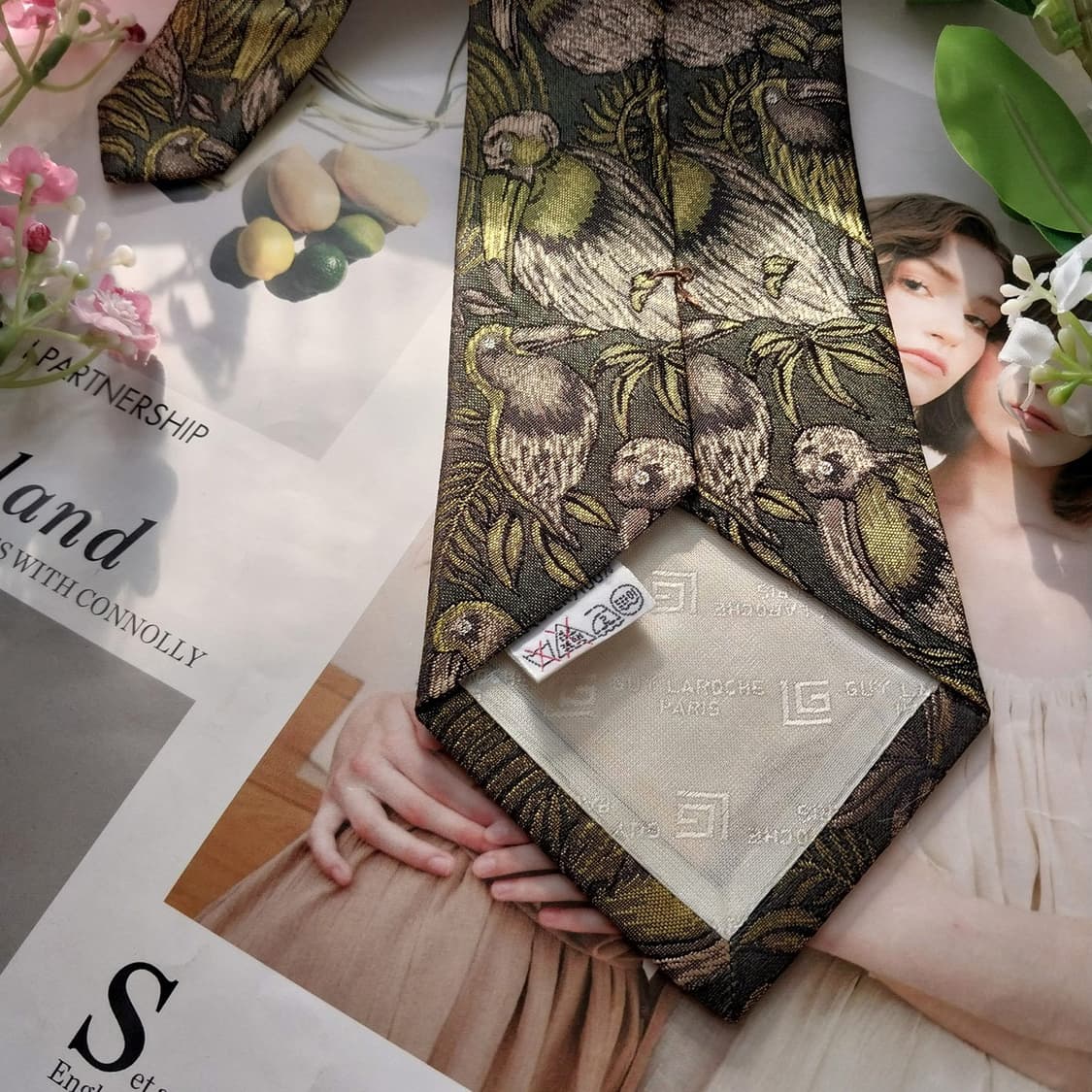 기라로쉬 실크 그린 새 패턴 자카드 넥타이 9.5cm A+등급 K1847 상품이미지7