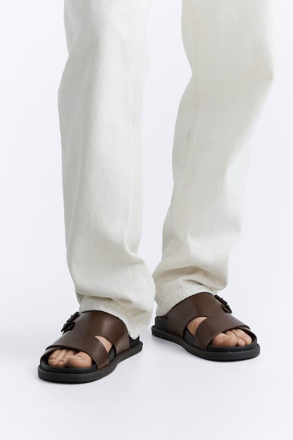 자라 버클 크로스 스트랩 샌들 브라운 상품이미지1