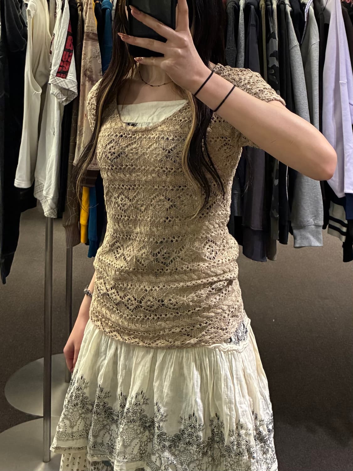 M)Ikka 빈티지 여성 보헤미안 펀칭 반팔 니트 상품이미지1